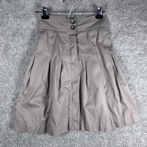 Fei Pleated A-Line Skirt Womens Size 0 Khaki Casual Career Button Front - Picture 1 of 12